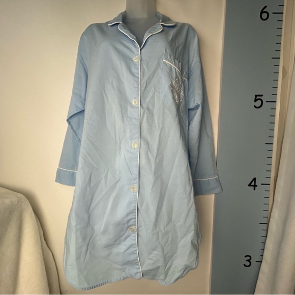 Adonna Light Blue Button-down Cotton Nightshirt Medium